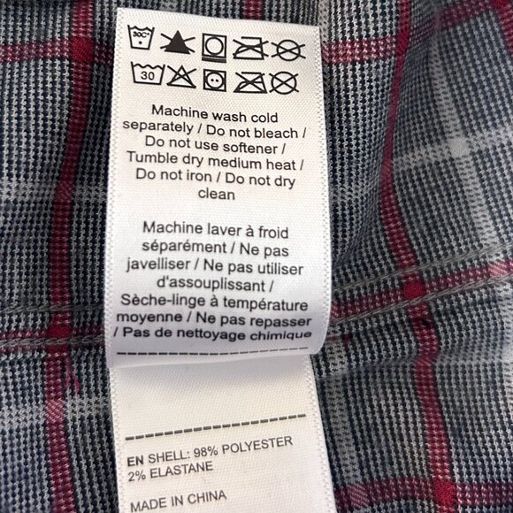 Untuckit Shirt Men's‎ Medium Gray-Red Plaid Long Sleeve Poly Blend Button Up - Picture 9 of 10